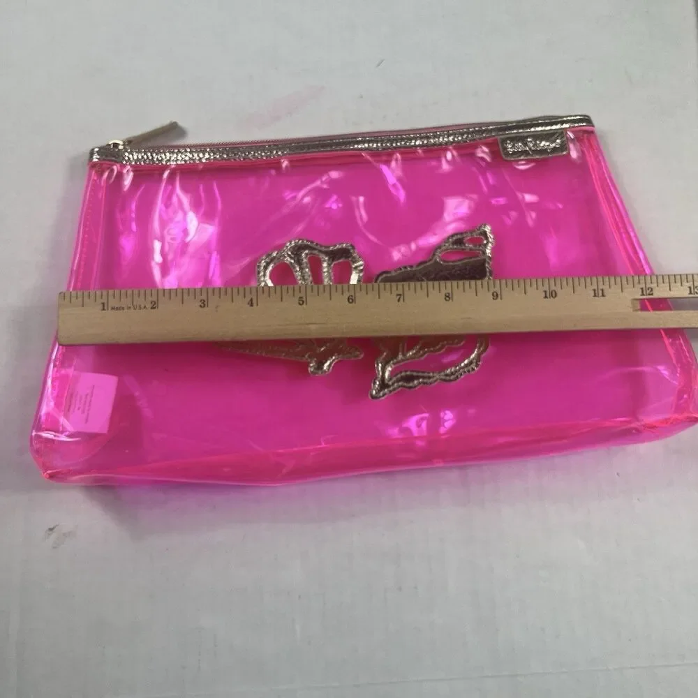 Lilly Pultizer Havana Pink Pouch Cosmetic Top Zip Travel Jelly Shell Clear Bag
